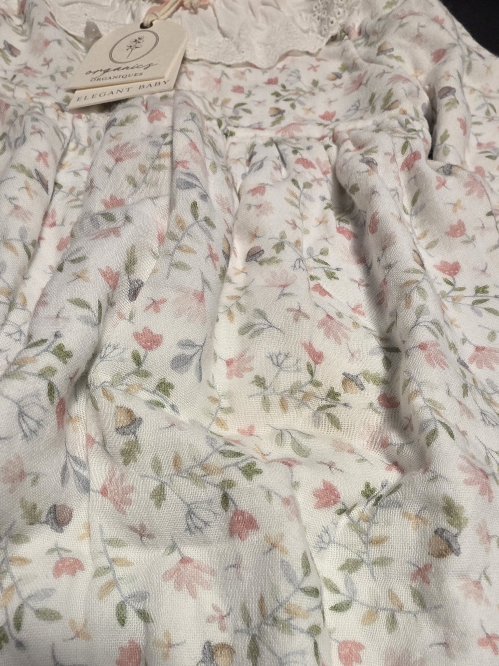 Elegant Baby Delicate Floral Ruffle Collar Baby Romper - White with Pink & Green - Picture 6 of 12